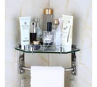 CAFIEDR Mensola da Bagno in Vetro Trasparente, portasciugamani angolare Multifunzionale Montato a Parete in Acciaio Inossidabile Argento (Dimensioni: 2 Livelli) (1 Livello)