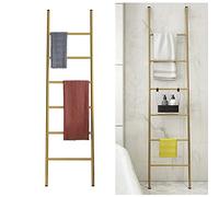 CAFIEDR Mensole da Bagno Scaletta Trapunta Indipendente, Scaletta per Asciugamani in Metallo Appoggiata a Parete Rustica da 5,5 Ft, Portascale per Coperta per Bagno, Soggiorno, Cucina Oro,Oro