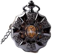 CAFIEDR Orologi da tasca Orologio da tasca da uomo, orologio da tasca meccanico a carica manuale analogico cavo vintage luminoso in acciaio pieno nero