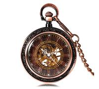 CAFIEDR Orologio da tasca meccanico a mano con incisione su rame antico per uomo e donna con orologio a catena (A 5.0 cm)
