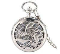 CAFIEDR Orologio da tasca meccanico, vintage, con pendente in bronzo/argento, carica manuale, da uomo e da donna (taglia unica)