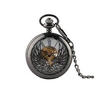 CAFIEDR Orologio da tasca Nero/Bronzo Hollow Phoenix Orologio da tasca meccanico con numeri romani Display Pin Catena Orologio retrò da collezione (Nero)