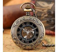 CAFIEDR Orologio da tasca Orologio da tasca meccanico con numeri romani trasparenti in bronzo vintage, orologio retrò a carica manuale
