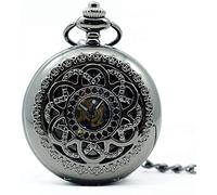 CAFIEDR Orologio da tasca, orologio da tasca Vinatge Bronzo Fiore cavo Blu Quadrante con numeri romani Orologi da tasca meccanici a carica manuale con catena