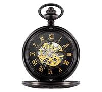 CAFIEDR Orologio da tasca Orologio meccanico classico cavo intagliato Orologio da tasca Orologio da tasca meccanico a conchiglia grande Fornisce precisione (Nero)