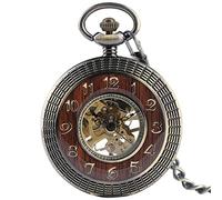 CAFIEDR Orologio da tasca vintage con manipolatore in bronzo a carica manuale, orologio da parete decorativo in mogano, orologio da tasca meccanico manuale (taglia unica)