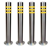 CAFIEDR Paletto delimitatore del Traffico, Colonna di Avvertimento di Sicurezza, paletto in Acciaio Inossidabile con Strisce Riflettenti, Barriere di Blocco del parcheg(Silver 4pcs H60cm/23.6in)