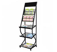 CAFIEDR Portariviste a 5 Ripiani con Ruote, espositore per Libri da 61 Pollici da Terra, Organizer per riviste in Rete Metallica, per Ufficio, Soggiorno, libreria, Nero