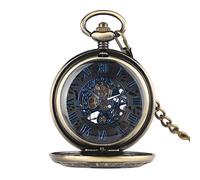 CAFIEDR Quadrante orologio da tasca meccanico Orologio da tasca da uomo a carica manuale con numeri romani blu trasparenti