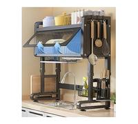 CAFIEDR Scolapiatti da Appoggio sopra Il Lavello con Coperchio E Vassoio di Raccolta, Design A Scatto Regolabile in Altezza, Scolapiatti A 3 Livelli di Grande capacità, Contenitore PE.