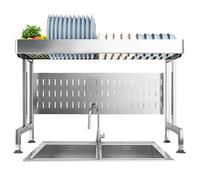 CAFIEDR Scolapiatti in Acciaio Inox - Regolabile A 2 Livelli per Lavello da Cucina, Organizer, Lunghezza 48-69 Cm/53-86 Cm, Supporto Resistente con Scolo dell'Acqua.48.5~69cm/19.1~27.2in