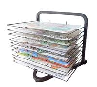 CAFIEDR Stendibiancheria in Metallo A3 per opere d'Arte - Espositore da Tavolo a 10 Ripiani per lavori di Pittura in Classe - Stendibiancheria e Contenitore per Pittura per scuole e circoli artistici