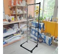 CAFIEDR Stendibiancheria Mobile per opere d'Arte con 40 Ripiani in Filo Metallico, Portadocumenti in Acciaio Formato A3 per aule, Studio e casa, Bianco e Nero