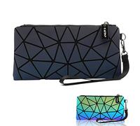 CAFINY Piccole pochette per donne Borsa da polso per uso quotidiano Portafoglio luminoso geometrico Pochette portatile per viaggi con manico da polso Piccole borse da polso Pochette per cosmetici
