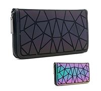 CAFINY Portafoglio geometrico luminoso per donne borsa clutch con cerniera olografica riflettente con più compartimenti e tasca per monete