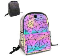 CAFINY Zaino geometrico per donne grande iridescente luminoso Borsa luminosa geometrica Borse da viaggio olografiche Retrò per uso quotidiano università e lavoro