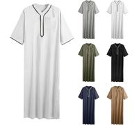Caftano Abbigliamento da Preghiera da Uomo per L'islam Abaya Nero Abbigliamento Arabo A Maniche Lunghe Thobe Regali Islamici Abbigliamento Arabo Regali Ramadan, 01#Navy Blue, M
