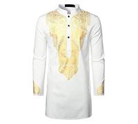 Caftano, abiti musulmani da uomo, a maniche lunghe, colletto alto con bottoni, bronzo, totem per il tempo libero, arabo, islamico, Abaya Ramadan, abbigliamento da preghiera etnico tradizionale,