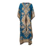 Caftano/boubou/gellaba etnico alla moda, da donna, lungo, dallo stile orientale e africano, in poliestere, estivo, oversize, per la spiaggia (turchese, taglia unica), Taglia unica