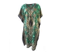 Caftano/boubou/gellaba etnico alla moda, da donna, lungo, dallo stile orientale e africano, in poliestere, estivo, oversize, per la spiaggia (verde acqua, taglia unica), Blu verde, Taglia unica