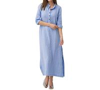 Caftano da donna in cotone a maniche lunghe tinta unita Casaul oversize maxi camicia lunga abito elegante per le donne, Blu, S