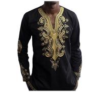 Caftano da uomo Musulmano Tunica Medio Oriente Caftano Camicie musulmane Arabo Islamico Abaya T-shirt africana con scollo a V Top Abiti etnici Robe Abbigliamento da preghiera, O nero., L
