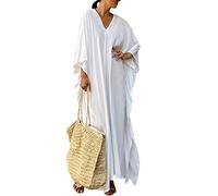 Caftano Lungo Copricostume Mare Donna Bathing Suit Cover Up Vestito Copricostume Lungo Abito Copri Costume da Bagno Abiti Vestiti Spiaggia Bikini Donna Taglie Forti Cover-Up Copricostumi Bianco