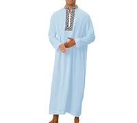 Caftano musulmano da uomo, a maniche lunghe, con scollo rotondo, Royalty Dubai Robe, Islamic Prayer Tunic Loose Fit, tradizionale Kandoura for Daily Work, Eid Ramadan Velft, traspirante e confortevole