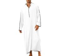 Caftano musulmano da uomo, a maniche lunghe, con scollo rotondo, Royalty Dubai Robe, Islamic Prayer Tunic Loose Fit, tradizionale Kandoura for Daily Work, Eid Ramadan Velft, traspirante e confortevole