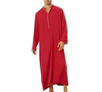 Caftano musulmano da uomo, a maniche lunghe, con scollo rotondo, Royalty Dubai Robe, Islamic Prayer Tunic Loose Fit, tradizionale Kandoura for Daily Work, Eid Ramadan Velft, traspirante e confortevole