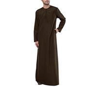 Caftano musulmano da uomo, a maniche lunghe, con scollo rotondo, Royalty Dubai Robe, Islamic Prayer Tunic Loose Fit, tradizionale Kandoura for Daily Work, Eid Ramadan Velft, traspirante e confortevole