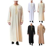 Caftano musulmano da uomo, a maniche lunghe, con scollo rotondo, Royalty Dubai Robe, Islamic Prayer Tunic Loose Fit, tradizionale Kandoura for Daily Work, Eid Ramadan Velft, traspirante e confortevole