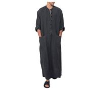Caftano musulmano da uomo, a maniche lunghe, con scollo rotondo, Royalty Dubai Robe, Islamic Prayer Tunic Loose Fit, tradizionale Kandoura for Daily Work, Eid Ramadan Velft, traspirante e confortevole