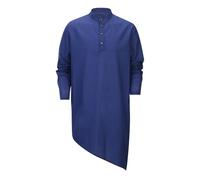 Caftano Uomo Camicia Musulmana Casual Camicie Button Down Collo Tunica Kurta Manica Lunga Thobe Tradizionale Indiano Musulmano Abbigliamento Islamico Cotone Abbigliamento Preghiera, O blu., XL