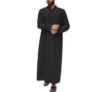 Caftano Uomo Lungo Musulmano Thobe Manica Lunga Caftano con Tasche Abbigliamento Arabo Abbigliamento da Preghiera per Uomo Tradizionale Collo Alto Robe Eid Vestiti Tinta unita Islamica Tunica, O nero