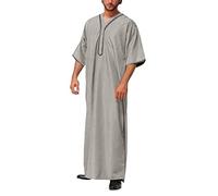 Caftano Uomo Manica Lunga Thobe Lino - Musulmani Abiti Uomini Robe Bottoni Con Tasche Tuniche Abaya Allentato Kandoura Breve Estate Islam Musulmano Stampa Robe Colorato Arabo Islamico
