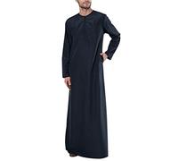 Caftano Uomo Musulmano - Veste Musulmana Uomo Caftano in Cotone A Maniche Corte Manica Lunga Vestiti Islamici Thobe Caftano Uomo Cotone Lino Crew Collo Abaya Thobe Motivo Islamico Jalabiya