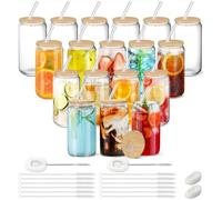 Cafultgo Bicchieri con cannucce e coperchi, 12 a forma di lattina di birra, da caffè freddo, trasparenti per cocktail, whisky, cola, succhi di frutta (12pcs)