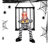 Cage prigioniera di Halloween | Scheletro urlante Animato in Moto in Gabbia e sensore di Luce ossessionato da casa | Decorazione sospesa del terrore Impermeabile per Accento per Feste Esterne Interni