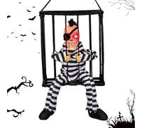 Cage prigioniera di Halloween | Scheletro urlante Animato in Moto in Gabbia e sensore di Luce ossessionato da casa | Decorazione sospesa del terrore Impermeabile per Accento per Feste Esterne Interni