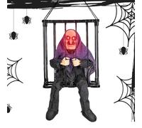Cage prigioniera di Halloween | Scheletro urlante Animato in Moto in Gabbia e sensore di Luce ossessionato da casa | Decorazione sospesa del terrore Impermeabile per Accento per Feste Esterne Interni