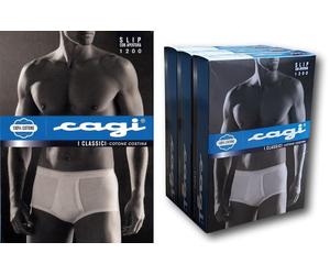 CAGI. 3 Slip uomo classici con apertura, 1200. 100% Cotone Costina. Sanitized.