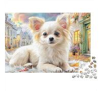 Cagnolino a Pelo Lungo Puzzle 1000 Pezzi per Adulti Gioco di Puzzle Scena di Strada Europea Casa Relax Regalo 70x50cm/1000pcs
