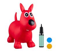 Relaxdays Animale Cavalcabile Cagnolino, Giochi Gonfiabili per Bambini, BPA-free, Fino a 50 kg, Pompa Inclusa, Rosso