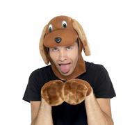 Cagnolino Set Marrone Cappuccio Guanti Adulti Istantaneo Costume Nuovo