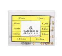 CAGUYLONA Assorted Copper Watch Crown Parts, Watch Repair Tool Kit with 100 Replacement Crowns in 5 Sizes, Includes Compact Storage Box for Professional Watchmakers and DIY Enthusiasts