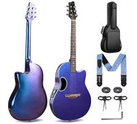 CAHAYA Chitarra Elettro-Acustica 41 Pollici: Fibra di Carbonio con Finitura Sfuma Blu-Viola Elegante, Tavola in Abete, Pickup Piezo Integrato, Perfetta per Viaggio e Palco (CCF0396P)