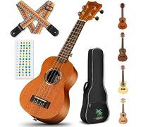 CAHAYA Kit per principianti per ukulele con custodia, cinturino arcobaleno, adesivi per bilancia, accordatore digitale, per adulti e bambini (marrone, 58,4 cm)