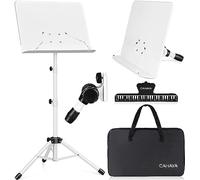 CAHAYA Leggio Musicale Pieghevole per Spartiti & Supporto per Tavolo 2IN1 Leggio Spartiti Musicali da Orchestra Portatile con Altezza Regolabile da 80-145cm Colore Bianco Modello CY0194-2