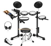 CAHAYA Set di Batteria Elettronica con Sgabello: Batteria Elettronica Portatile con Pelli Mesh Silenziose, 350 Suoni Integrati, Compatibilità USB/MIDI e Cuffie, Perfetta per Bambini e Principianti